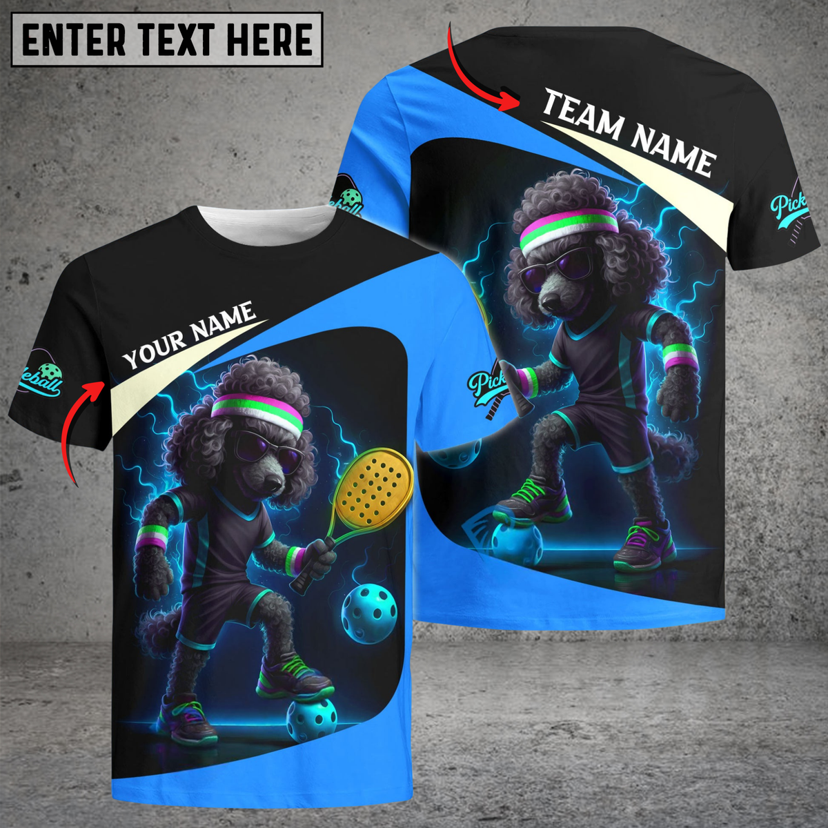 Blisscorners Pickleball Electric Poodle Power Customized Name & Team Name 3D Shirts