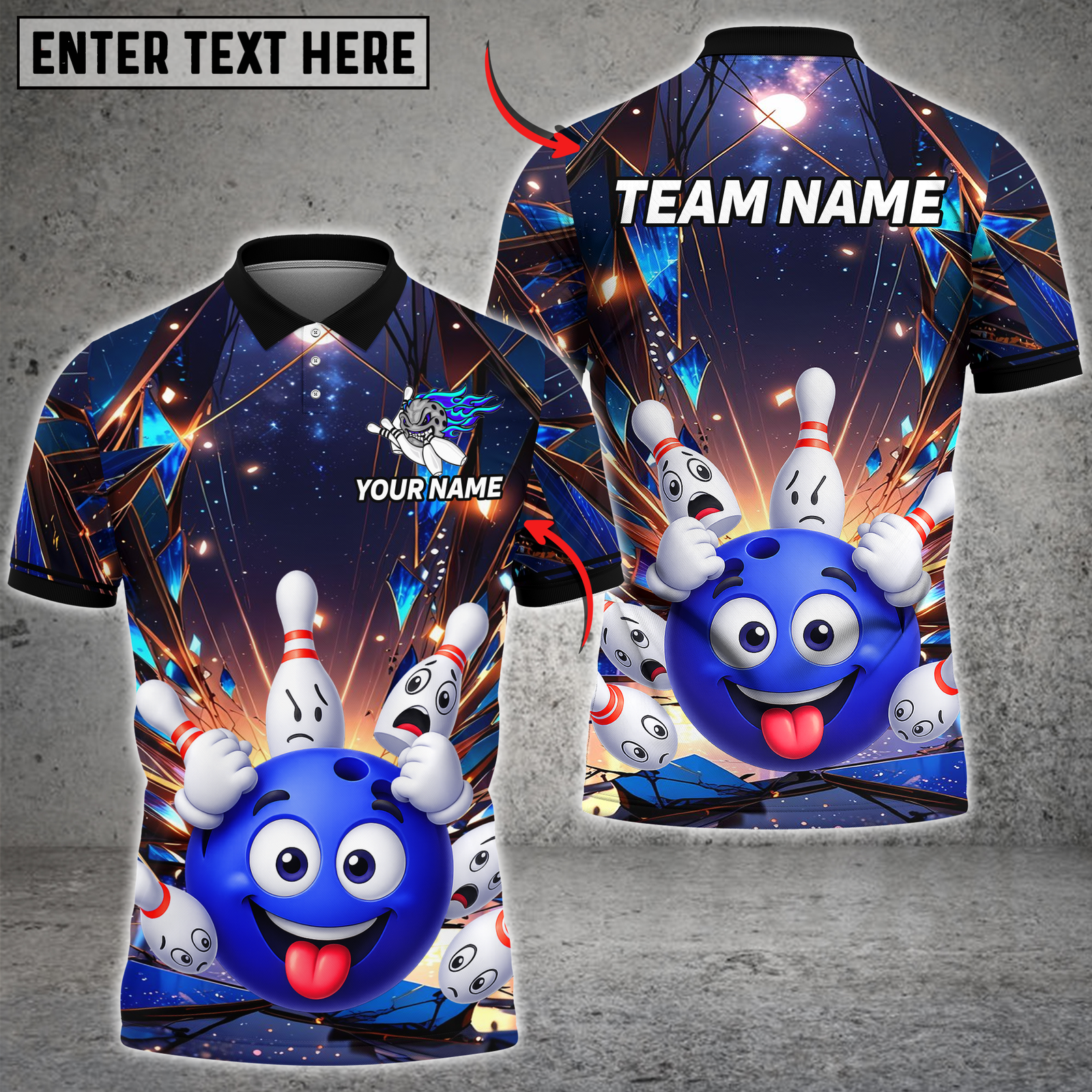 Blisscorners Bowling Crazy Strike Multicolor Customized Name, Team Name 3D Shirts