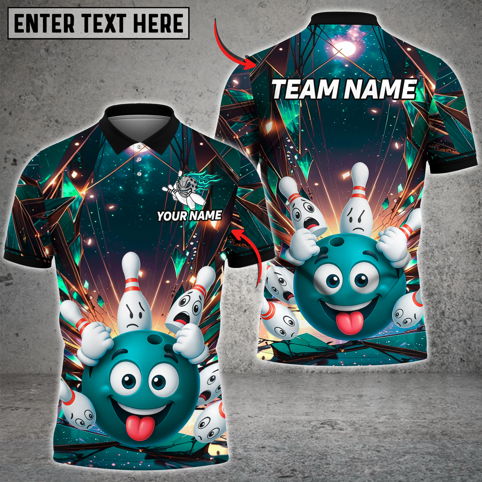 Blisscorners Bowling Crazy Strike Multicolor Customized Name, Team Name 3D Shirts