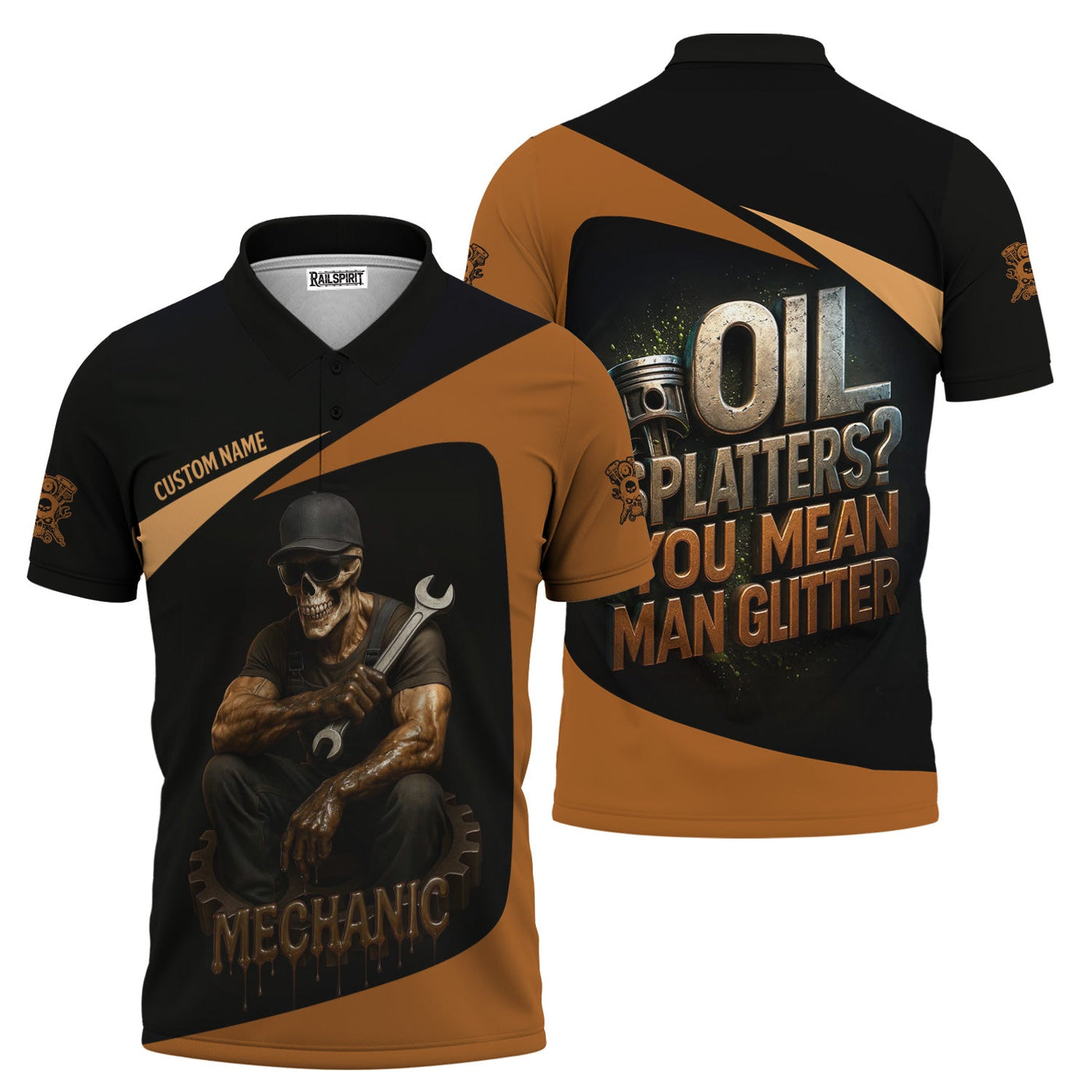 Blisscorners Personalized Mechanic Shirt, Oil Splatters You Mean Man Glitter, Skull Mechanic Design, Gift For Men