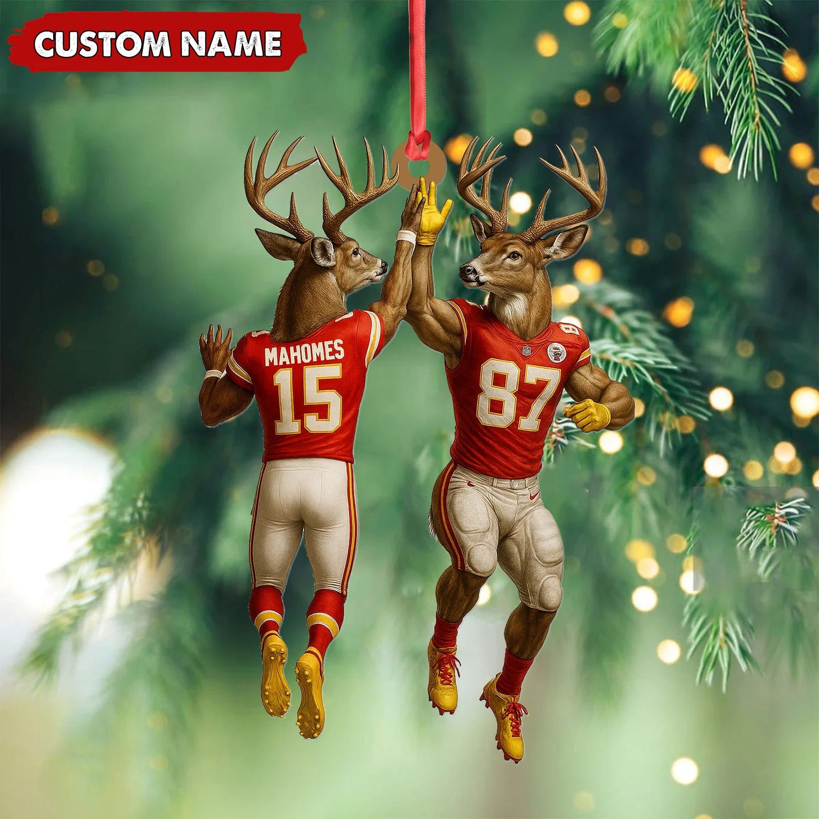 Blisscorners Personalized Football Christmas Ornament, Custom Name Deer Players Red Jersey, Funny Kansas City Football Fan Gift Decoration MT2411
