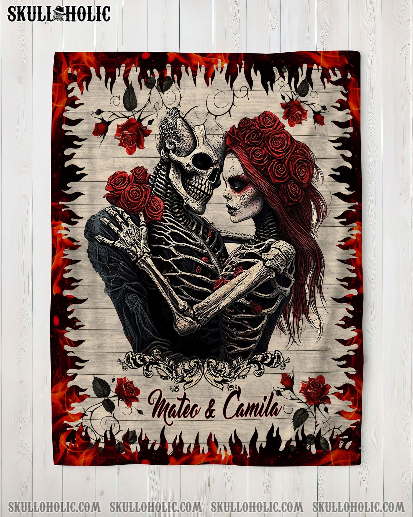 BLISSCORNERS PERSONALIZED SKELETON COUPLE FLEECE BLANKET