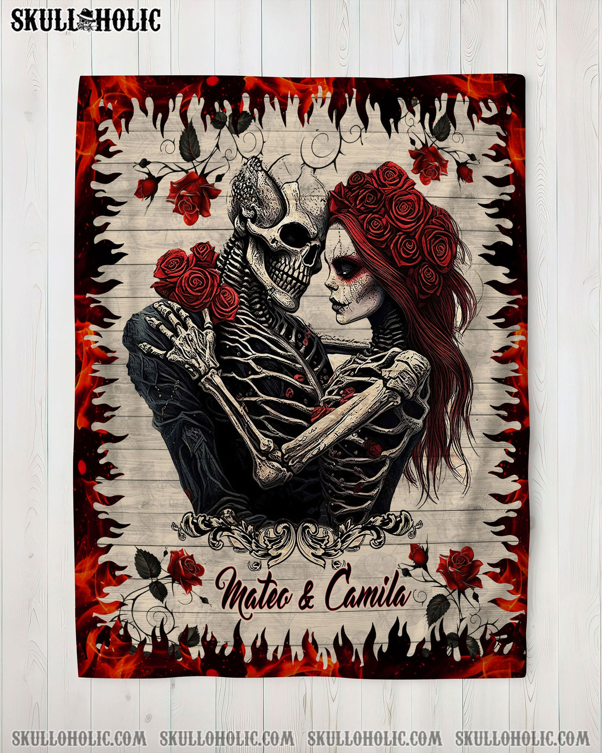 BLISSCORNERS PERSONALIZED SKELETON COUPLE FLEECE BLANKET