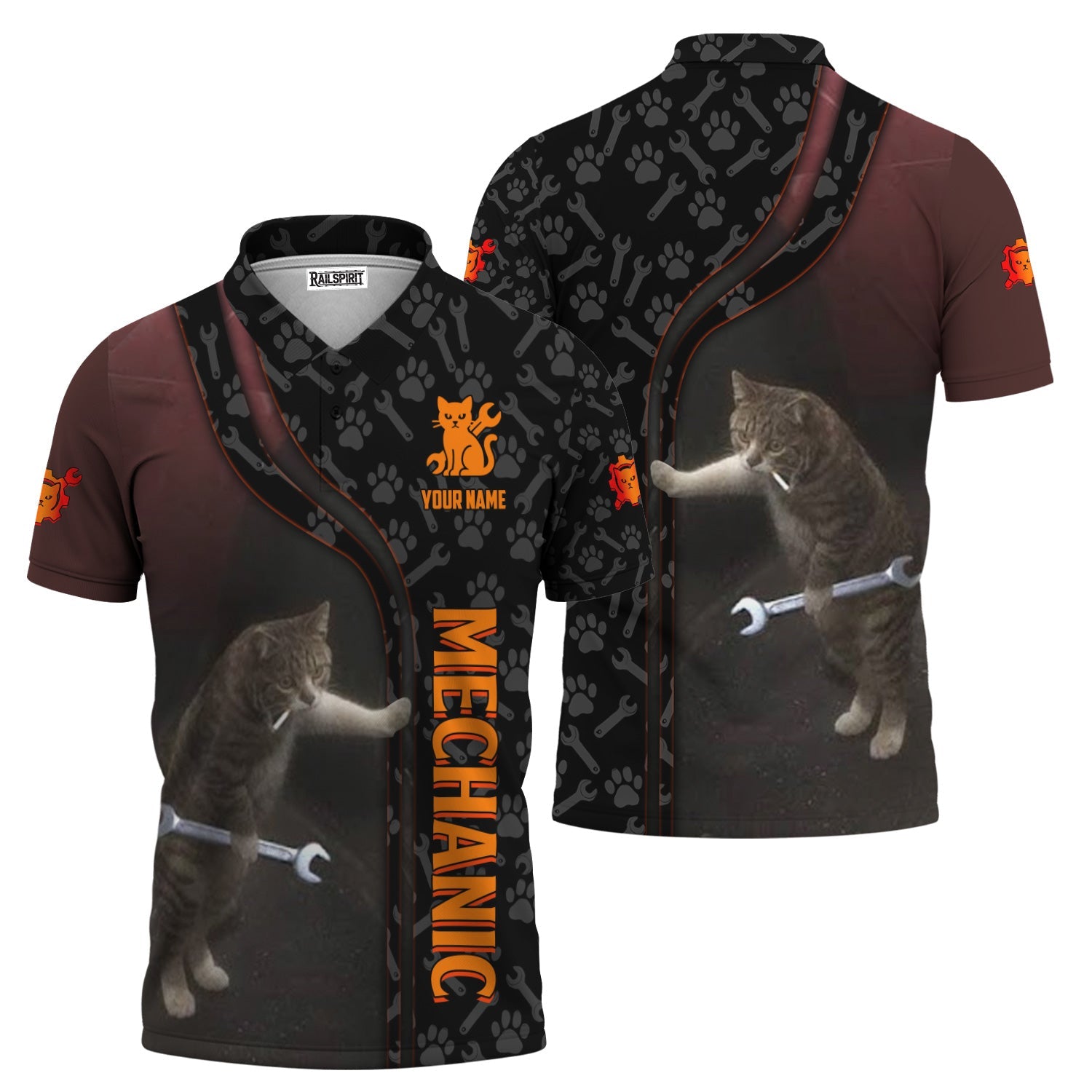 Blisscorners Custom Name Funny Cat Mechanic Shirt With Cat Paw And Wrench Hoodie Jacket For Mechanic