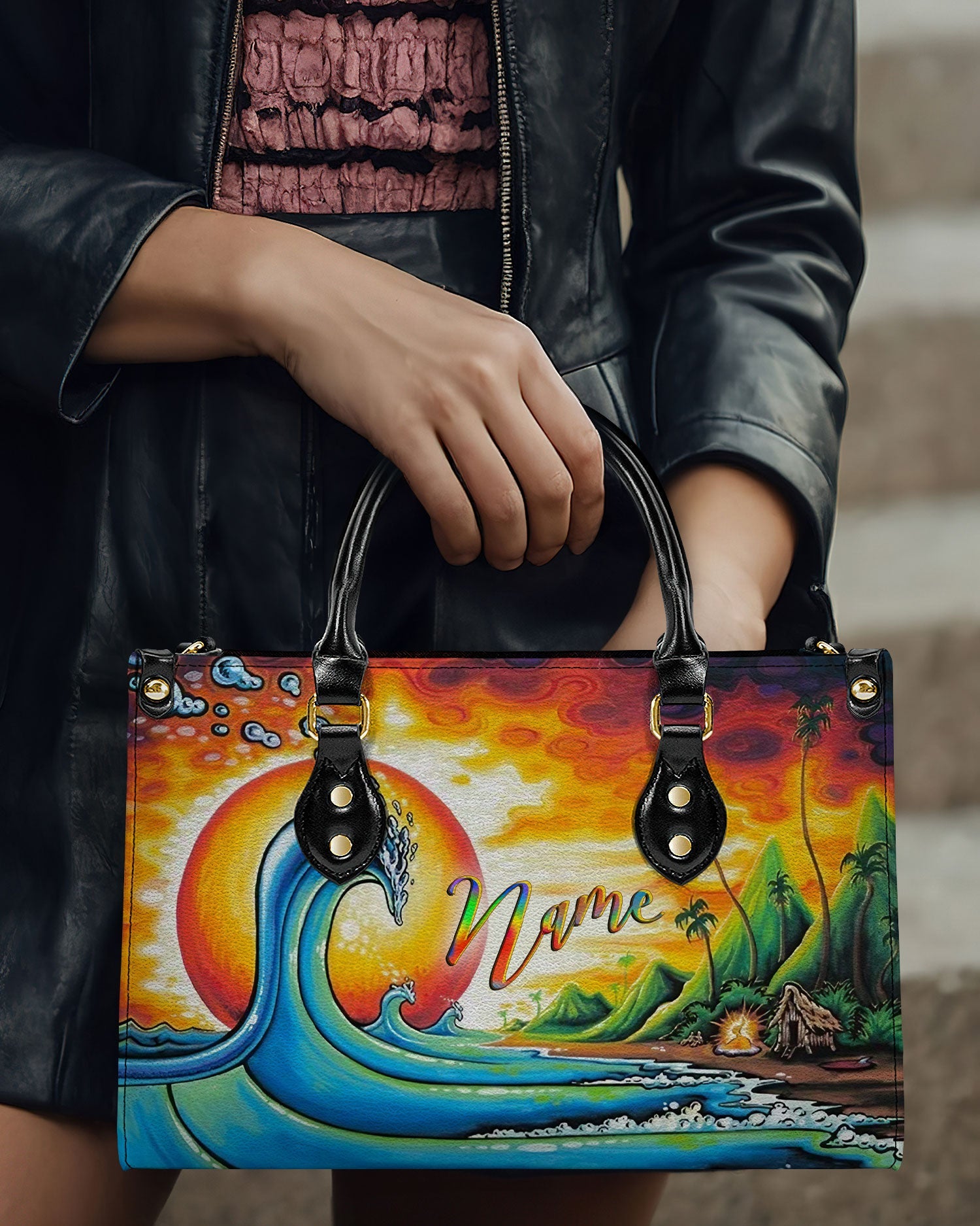BLISSCORNERS BEACH SUNSET LEATHER HANDBAG