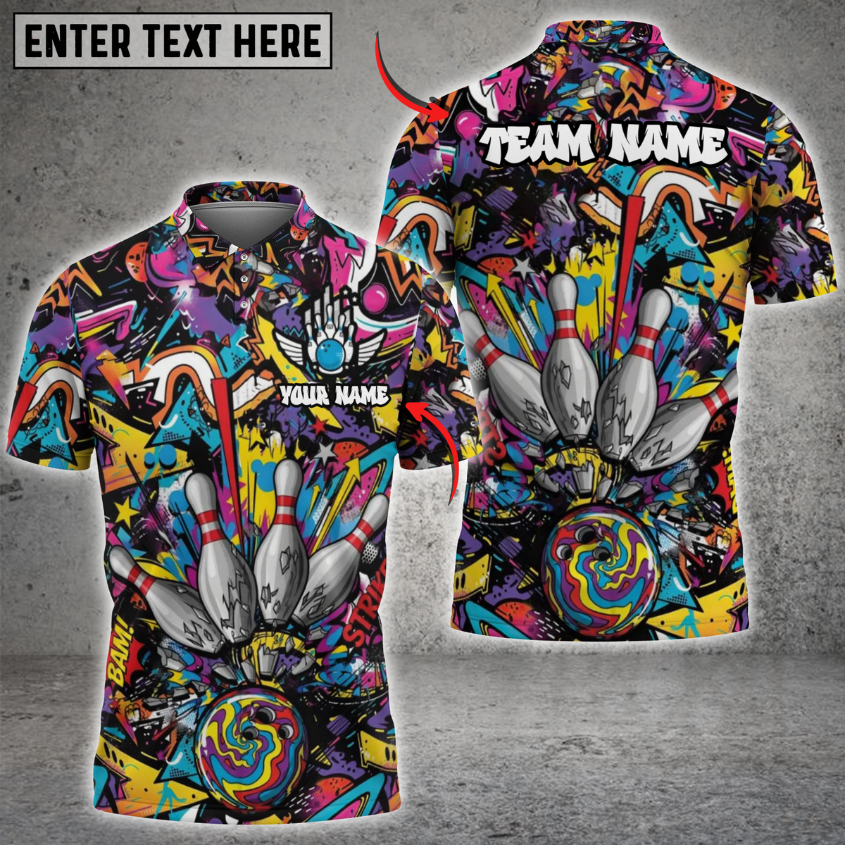 Blisscorners Graffiti Blast Bowling Customized Name, Team Name Unisex Shirt