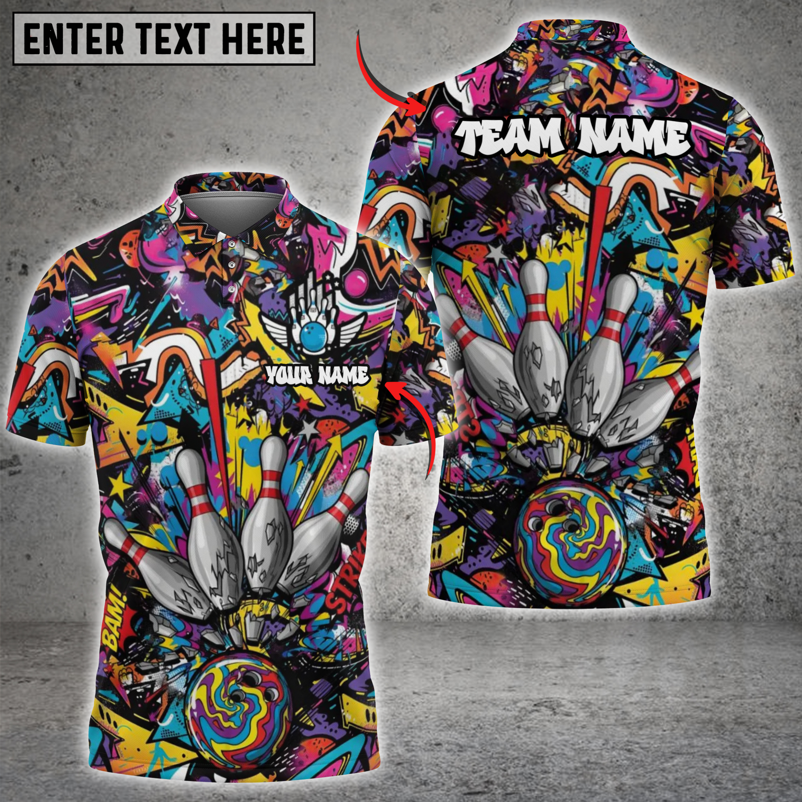 Blisscorners Graffiti Blast Bowling Customized Name, Team Name Unisex Shirt