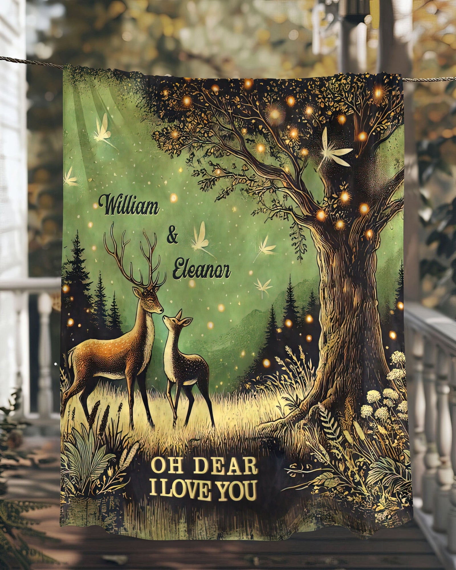 BLISSCORNERS PERSONALIZED OH DEAR I LOVE YOU DEER COUPLE FLEECE BLANKET