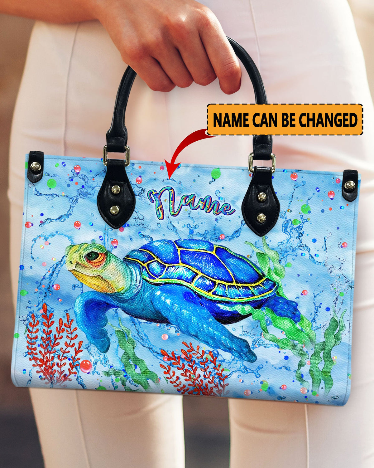 BLISSCORNERS PAINTING SEA TURTLE LEATHER HANDBAG