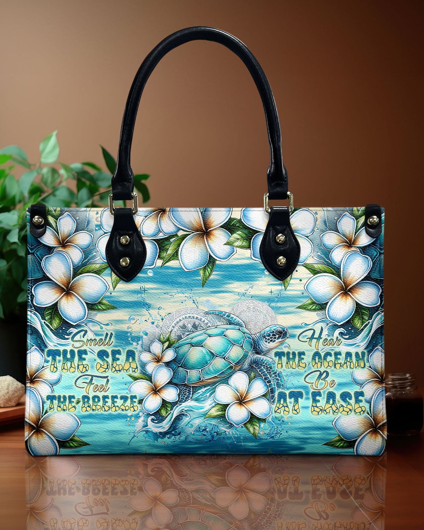 BLISSCORNERS SMELL THE SEA FEEL THE BREEZE TURTLE LEATHER HANDBAG