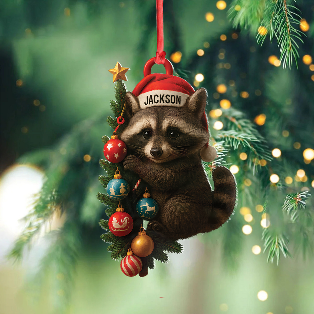 Blisscorners Personalized Raccoon Acrylic Christmas Ornament - Cute Holiday Gift - Perfect Gift for Kids & Animal Lovers LM0411