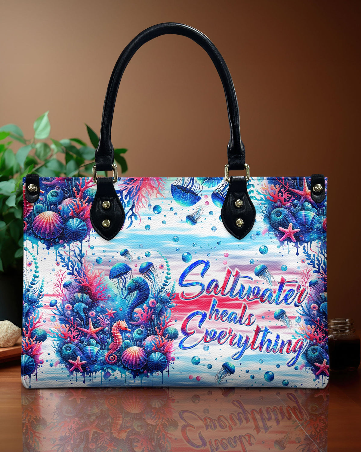 BLISSCORNERS SALTWATER HEALS EVERYTHING UNDERSEA LEATHER HANDBAG