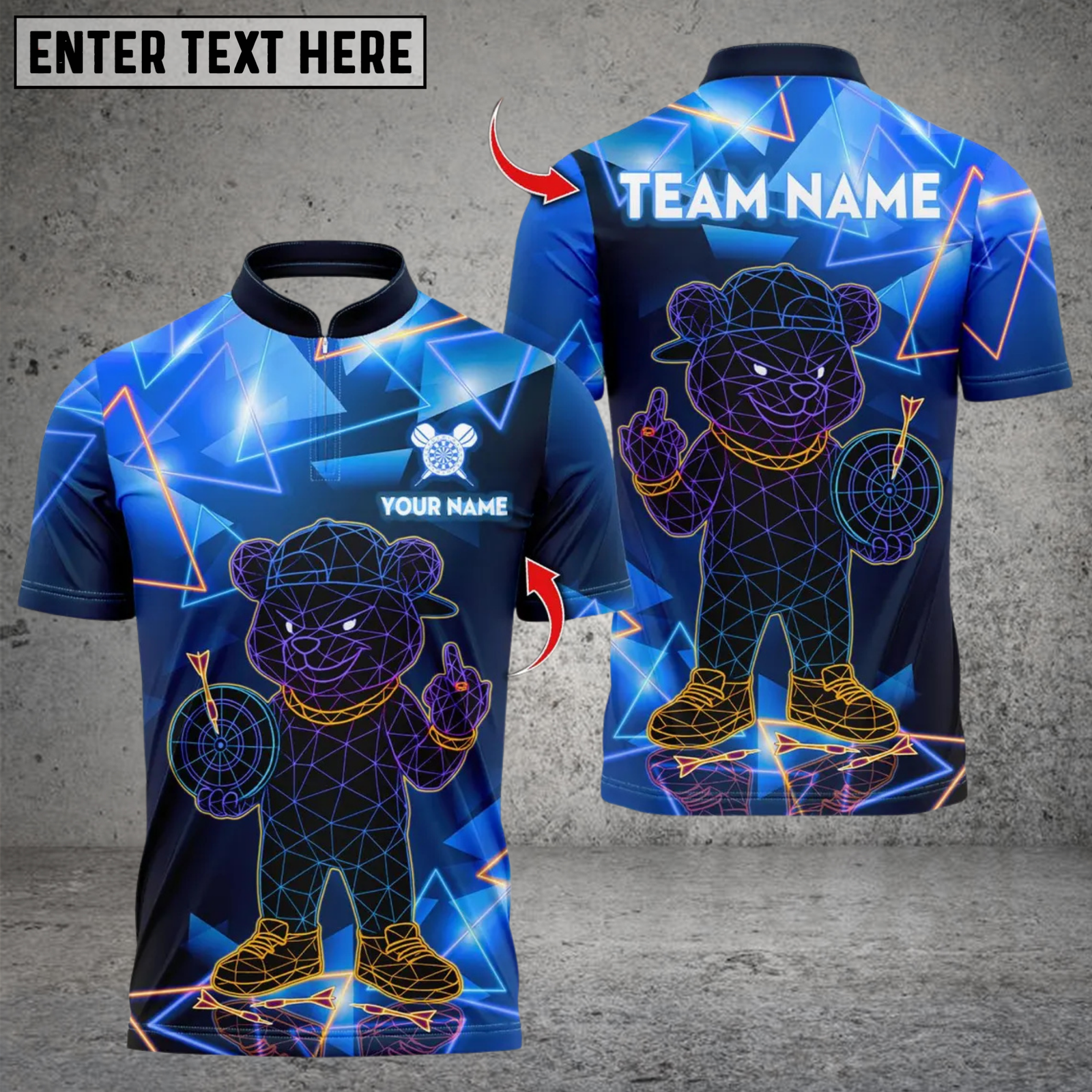 Blisscorners Darts Hiphop Bear Neon Style Multicolor Customized Name, Team Name 3D Shirts