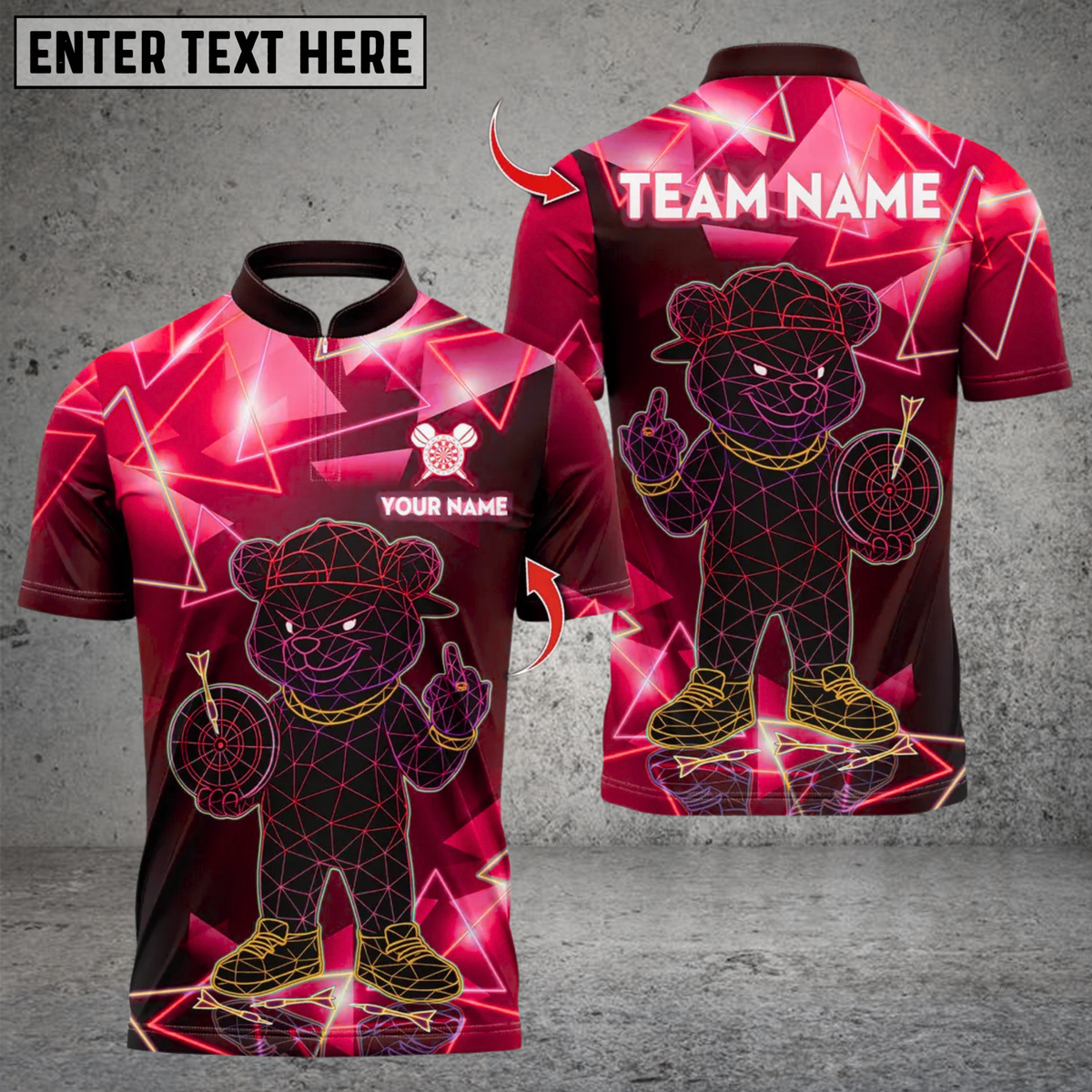 Blisscorners Darts Hiphop Bear Neon Style Multicolor Customized Name, Team Name 3D Shirts