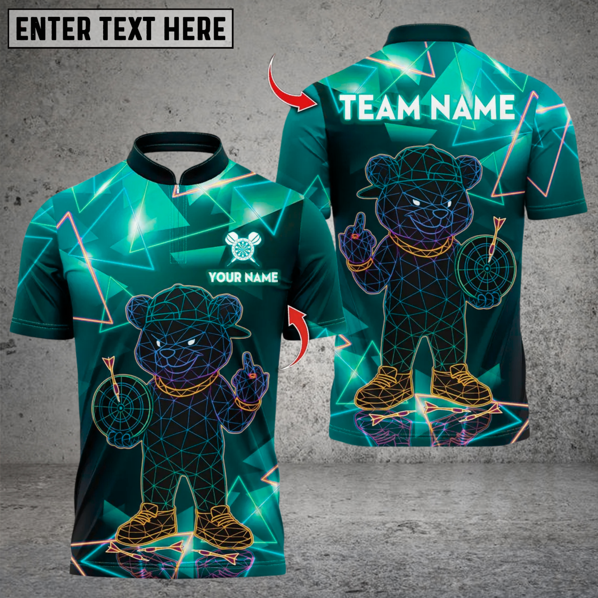 Blisscorners Darts Hiphop Bear Neon Style Multicolor Customized Name, Team Name 3D Shirts