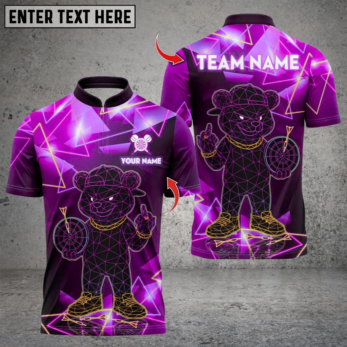 Blisscorners Darts Hiphop Bear Neon Style Multicolor Customized Name, Team Name 3D Shirts