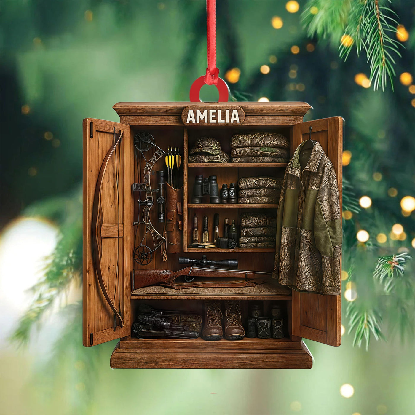 Blisscorners Personalized Hunter- Gear Closet Ornament, Custom Name Hunting Equipment Christmas Decoration LM0411