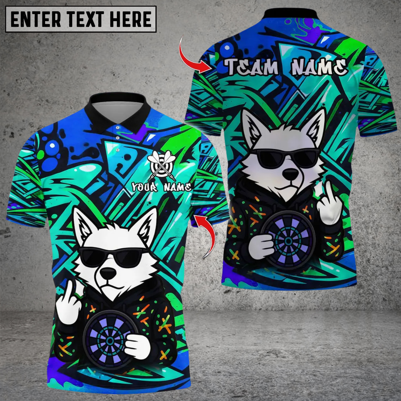 Blisscorners Graffiti Wolf Darts Multicolor Customized Name, Team Name 3D Shirts
