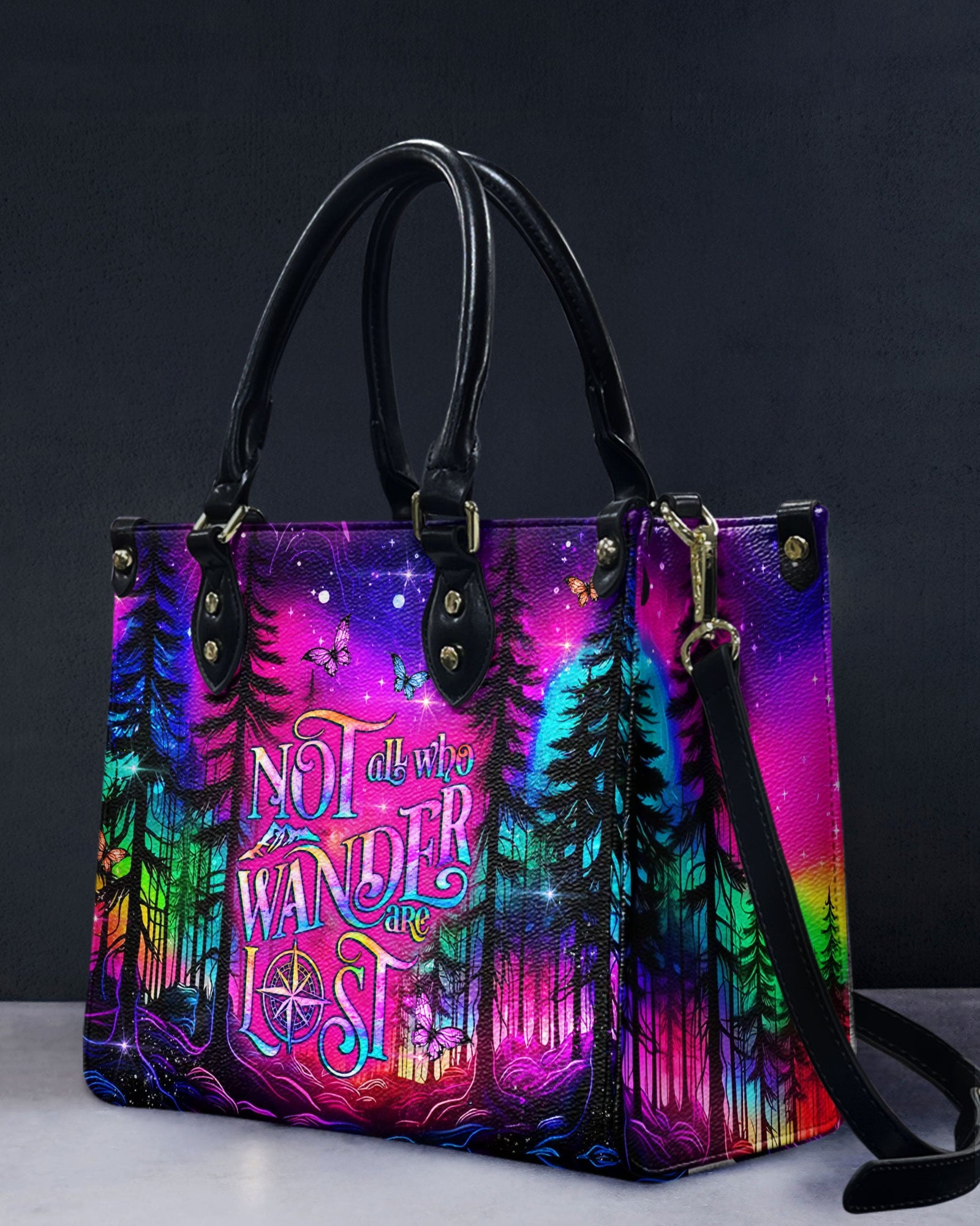 BLISSCORNERS NOT ALL WHO WANDER ARE LOST LEATHER HANDBAG