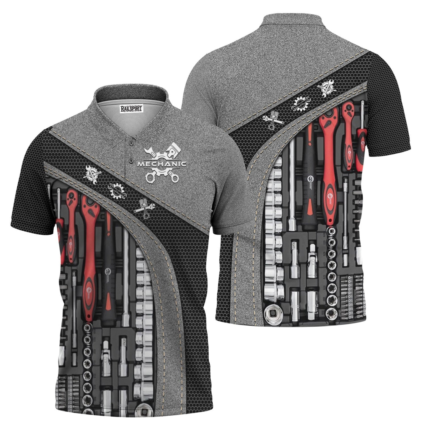 Blisscorners Mechanic Shirt Tools Design, Adjustable Wrench, Socket Set, Gear Icons, Cool Work Shirt For Men, Mechanics & Auto Enthusiasts, Perfect Gift