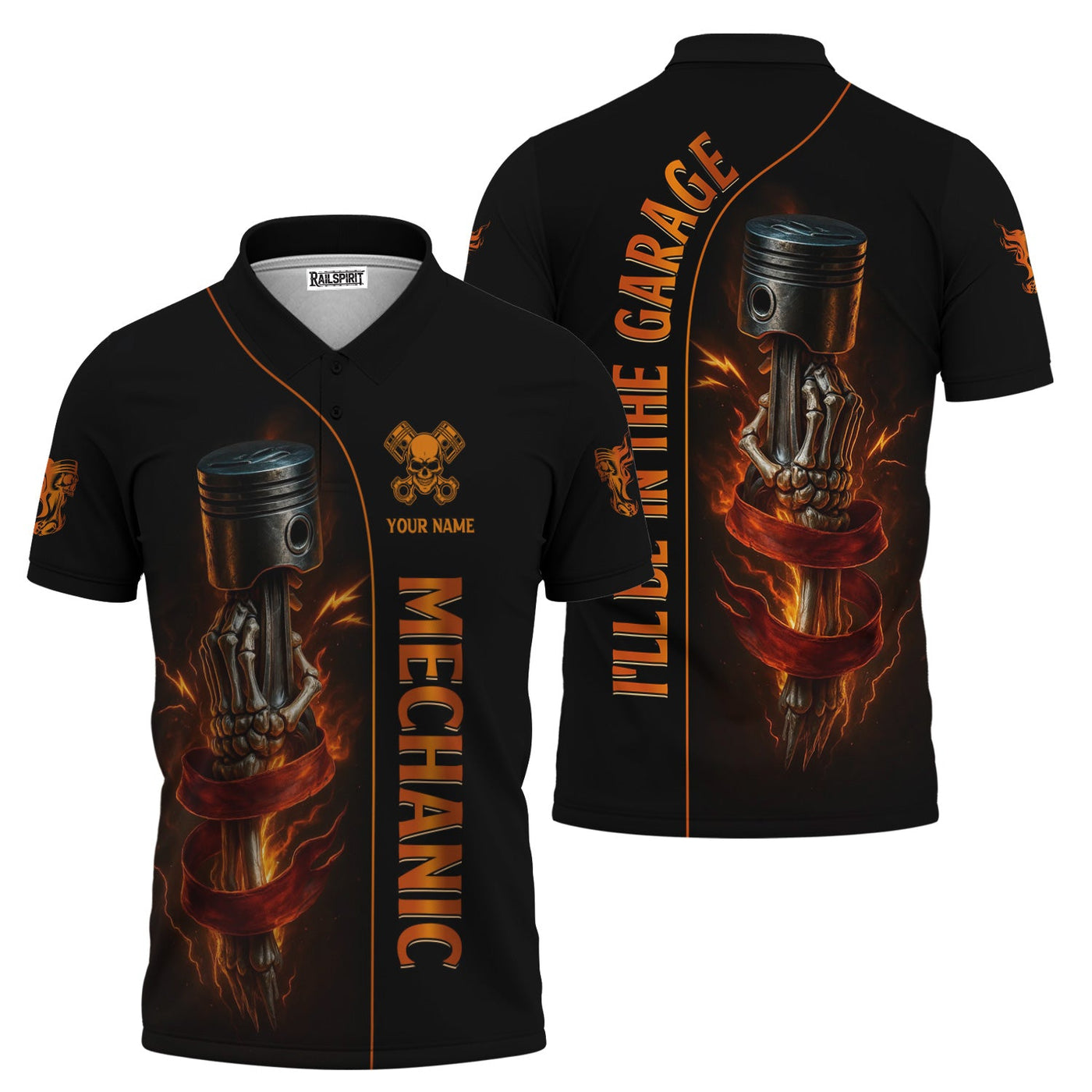 Blisscorners Personalized Mechanic Shirt, I'll Be In The Garage, Skull Hand Holding Piston Design, Gift For Men