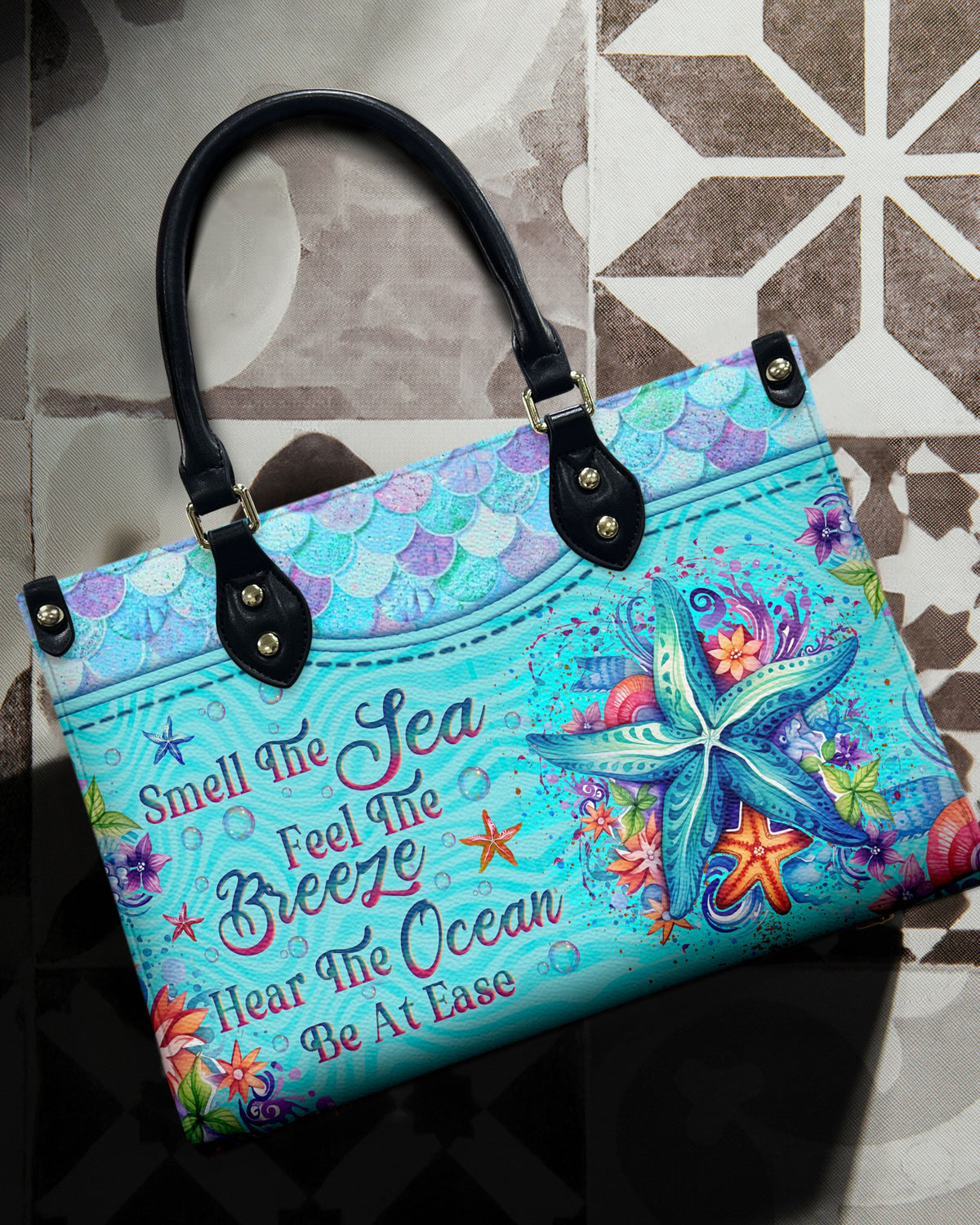 BLISSCORNERS SMELL THE SEA FEEL THE BREEZE STARFISH LEATHER HANDBAG