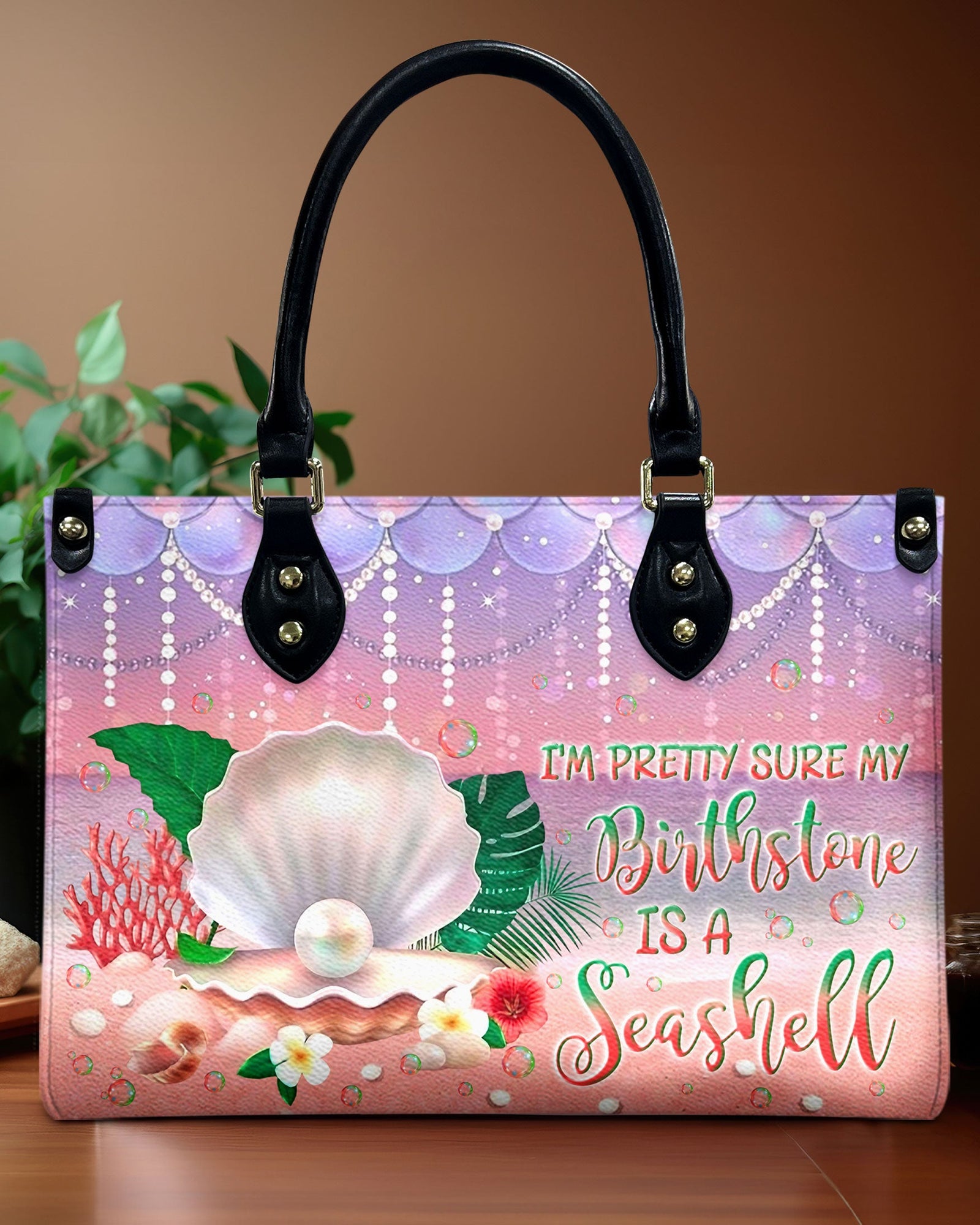 BLISSCORNERS I'M PRETTY SURE MY BIRTHSTONE IS A SEASHELL LEATHER HANDBAG