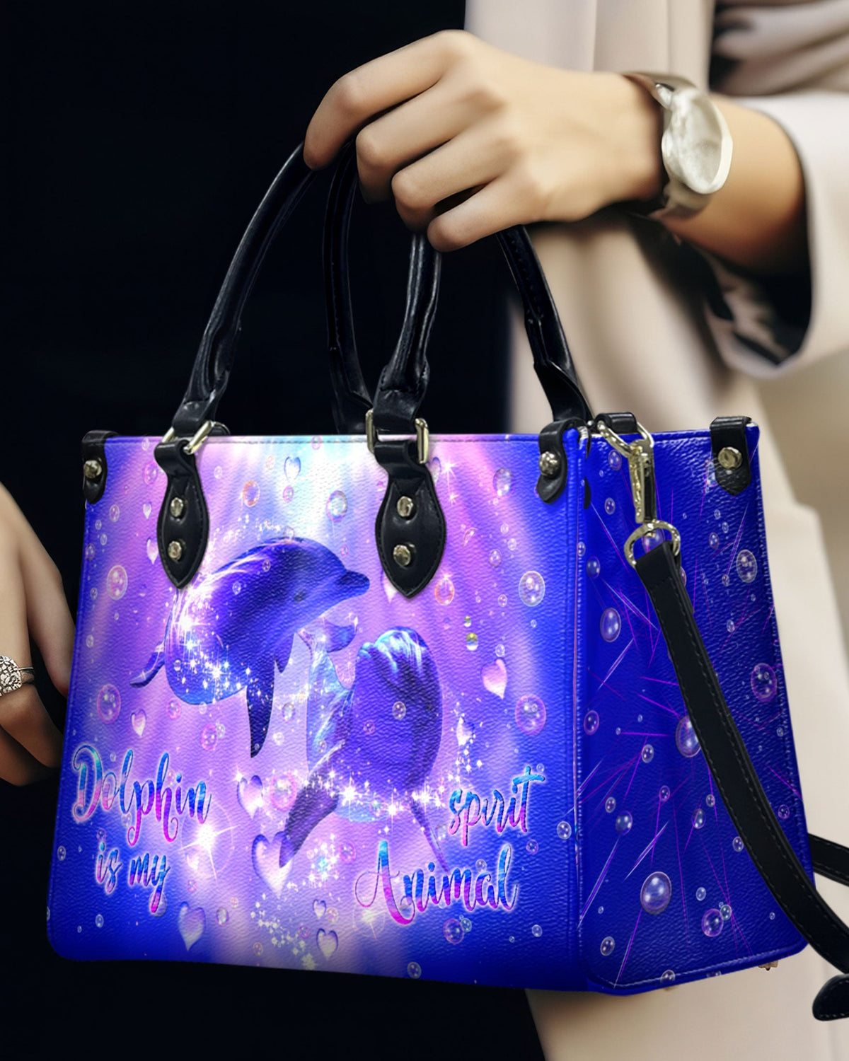 BLISSCORNERS DOLPHIN IS MY SPIRIT ANIMAL LEATHER HANDBAG