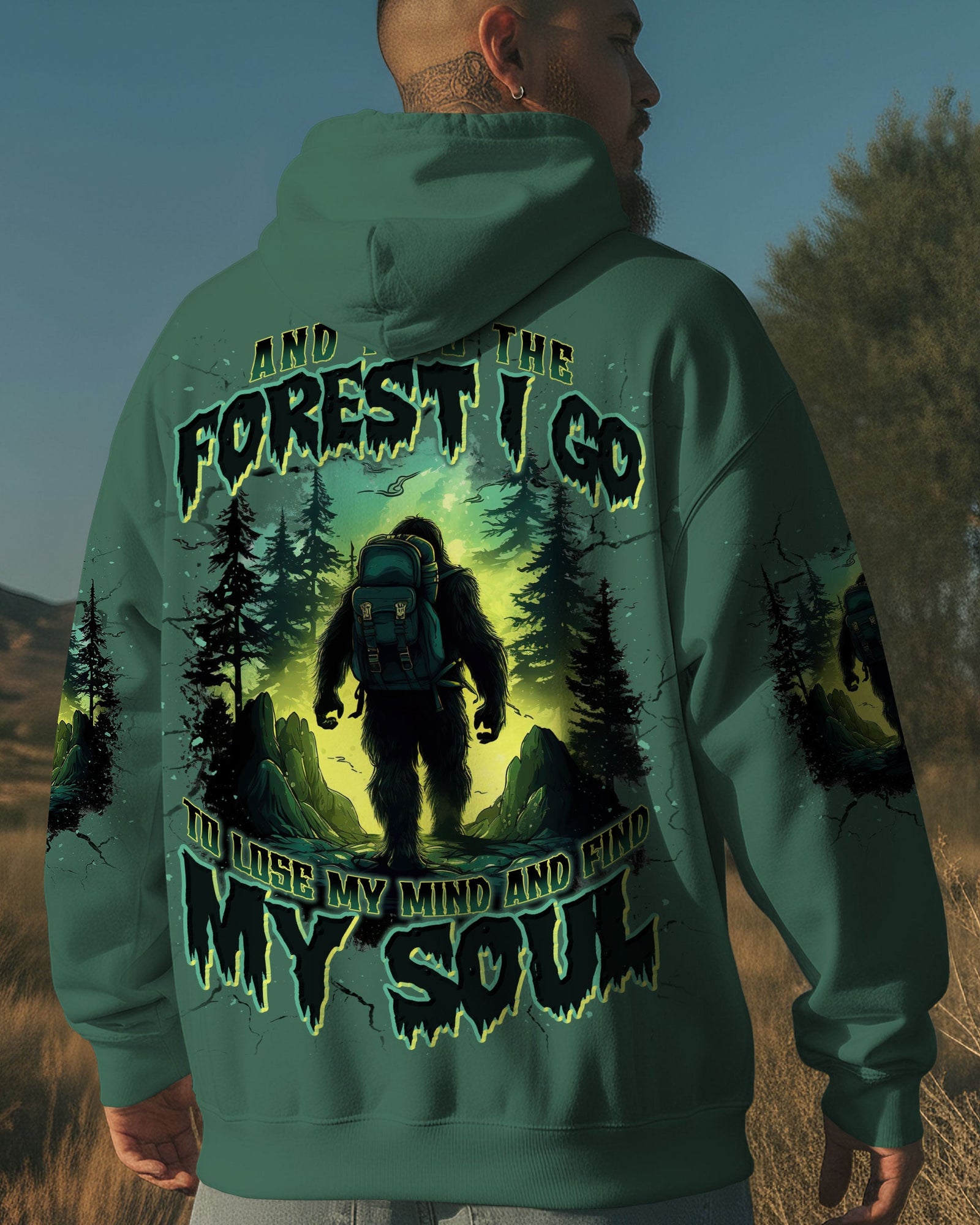 BLISSCORNERS AND INTO THE FOREST I GO BIGFOOT ALL OVER PRINT