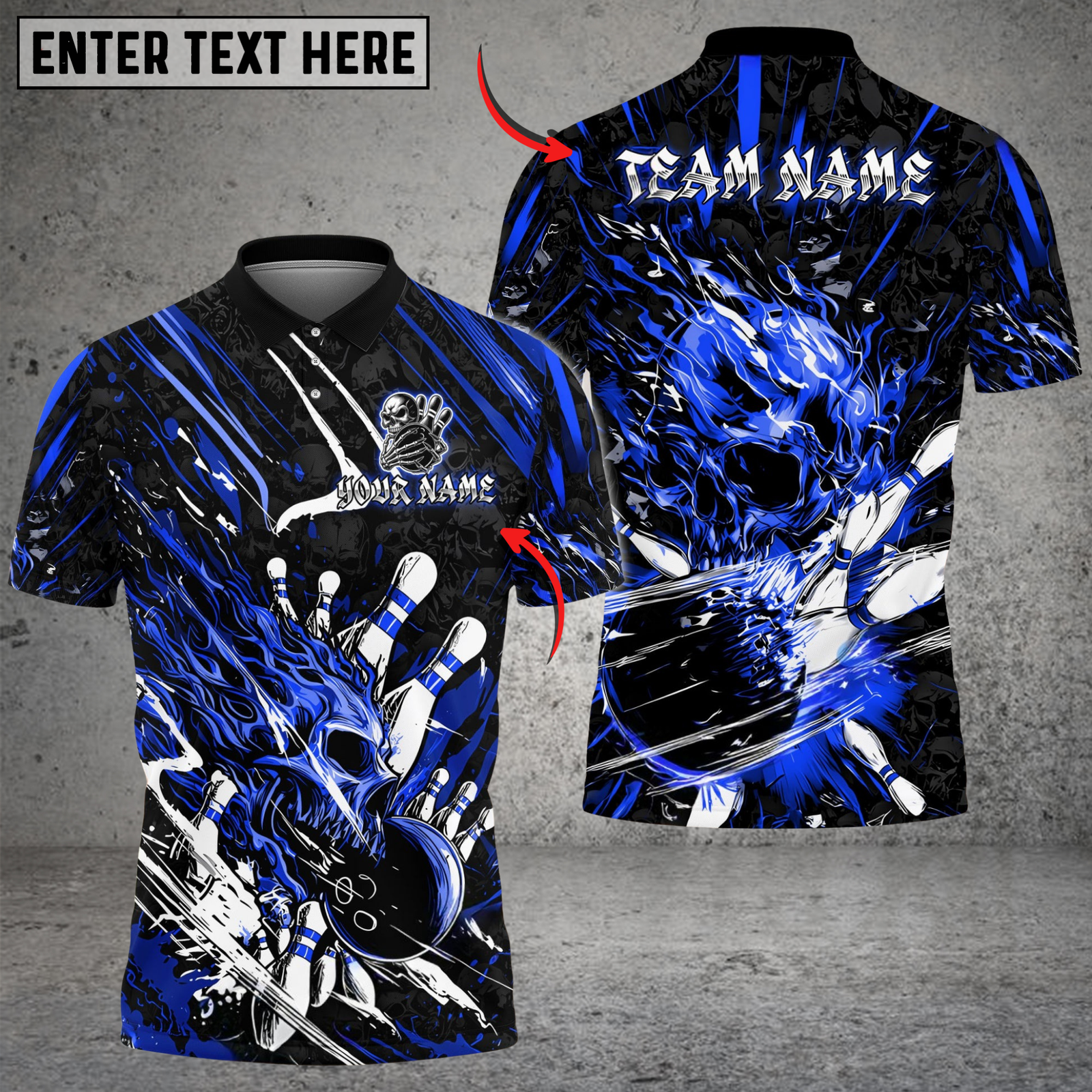 Blisscorners Bowling And Pins Flame Skull Strike Multicolor Customized Name, Team Name 3D Shirts