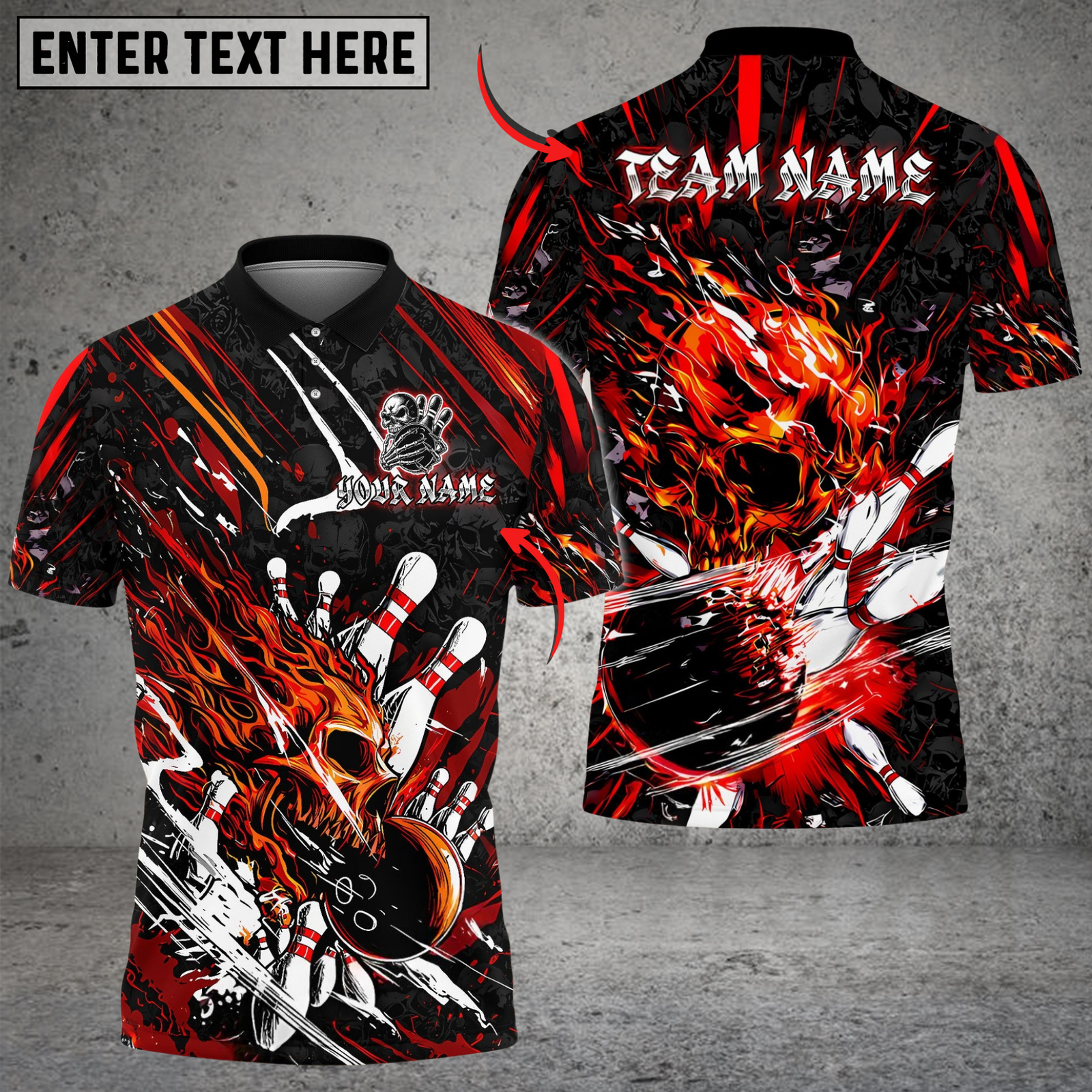 Blisscorners Bowling And Pins Flame Skull Strike Multicolor Customized Name, Team Name 3D Shirts