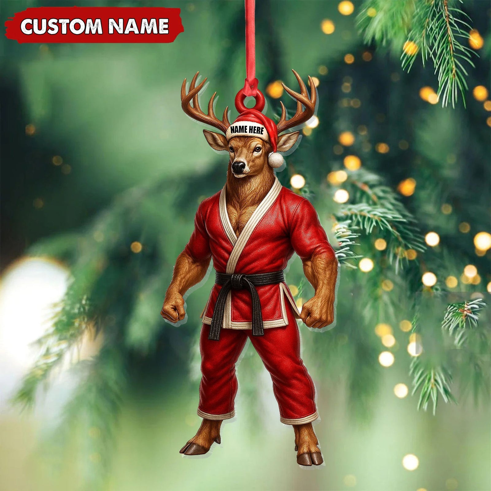 Blisscorners Personalized Karate Deer Ornament, Custom Name Martial Arts Christmas Decoration

 LM0411