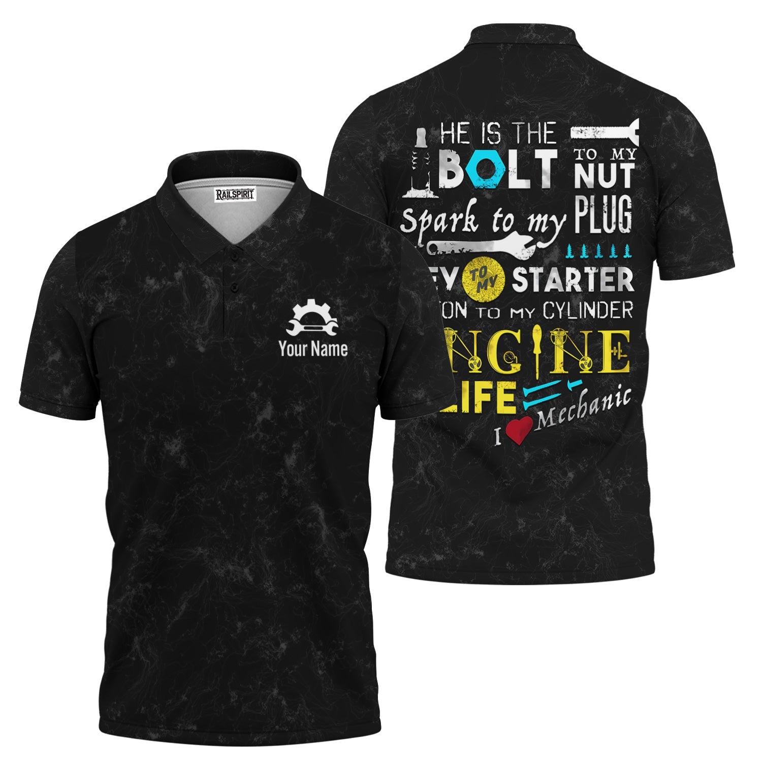 Blisscorners I Love Mechanic Shirt, He Is The Bolt To My Nut Spark To My Plug Black Hoodie Jacket