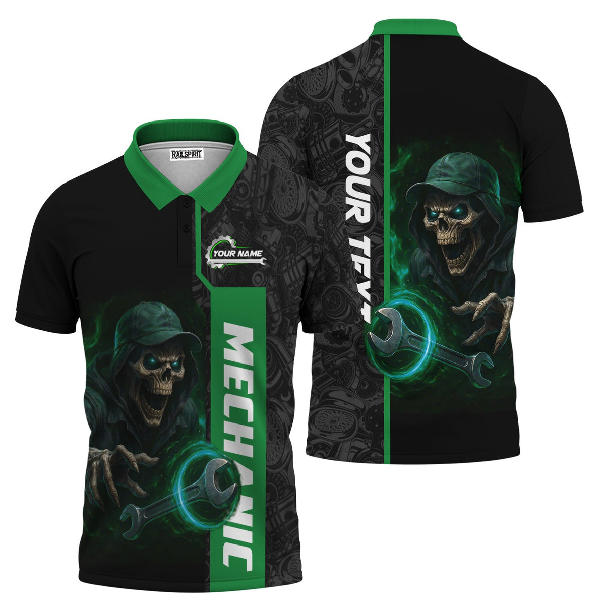Blisscorners Personalized Mechanic Shirt for Men, Custom Name & Text, Skull & Wrench Design, Cool Mechanics Gift for Father, Husband, DIY Enthusiasts