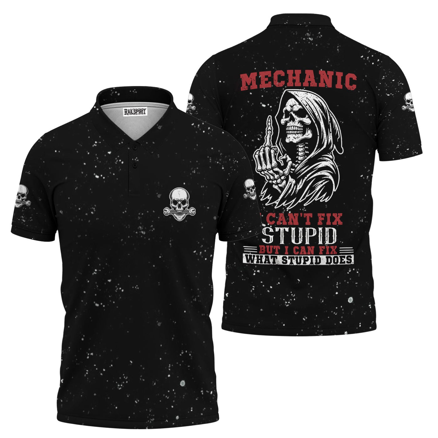 Blisscorners Mechanic Skeleton Shirt, Funny Fix Stupid Graphic Tee, Unique Gift for Mechanics, Skull and Bones Design, Humor Apparel for Auto Repair