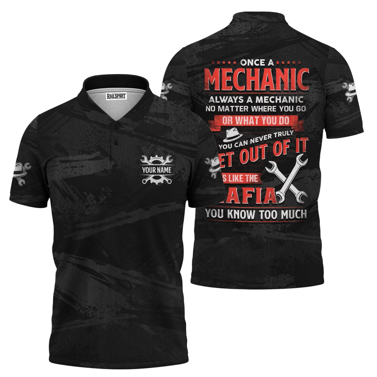 Blisscorners Personalized Mechanic T Shirt Custom Name Funny Auto Repair Garage Workwear Mafia Quote Tee Car Repair Wrench Shirt Gift for Men Dad