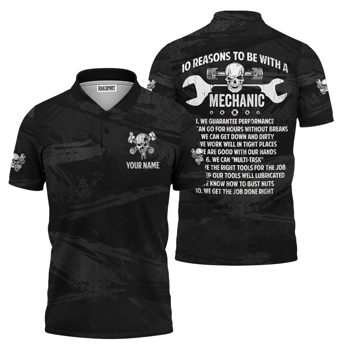 Blisscorners Custom Name Mechanic Shirt 10 Reasons To Be With A Mechanic Skull Wrench Auto Repair Garage Workwear Tee Car Repair Shirt Gift For Men Dad