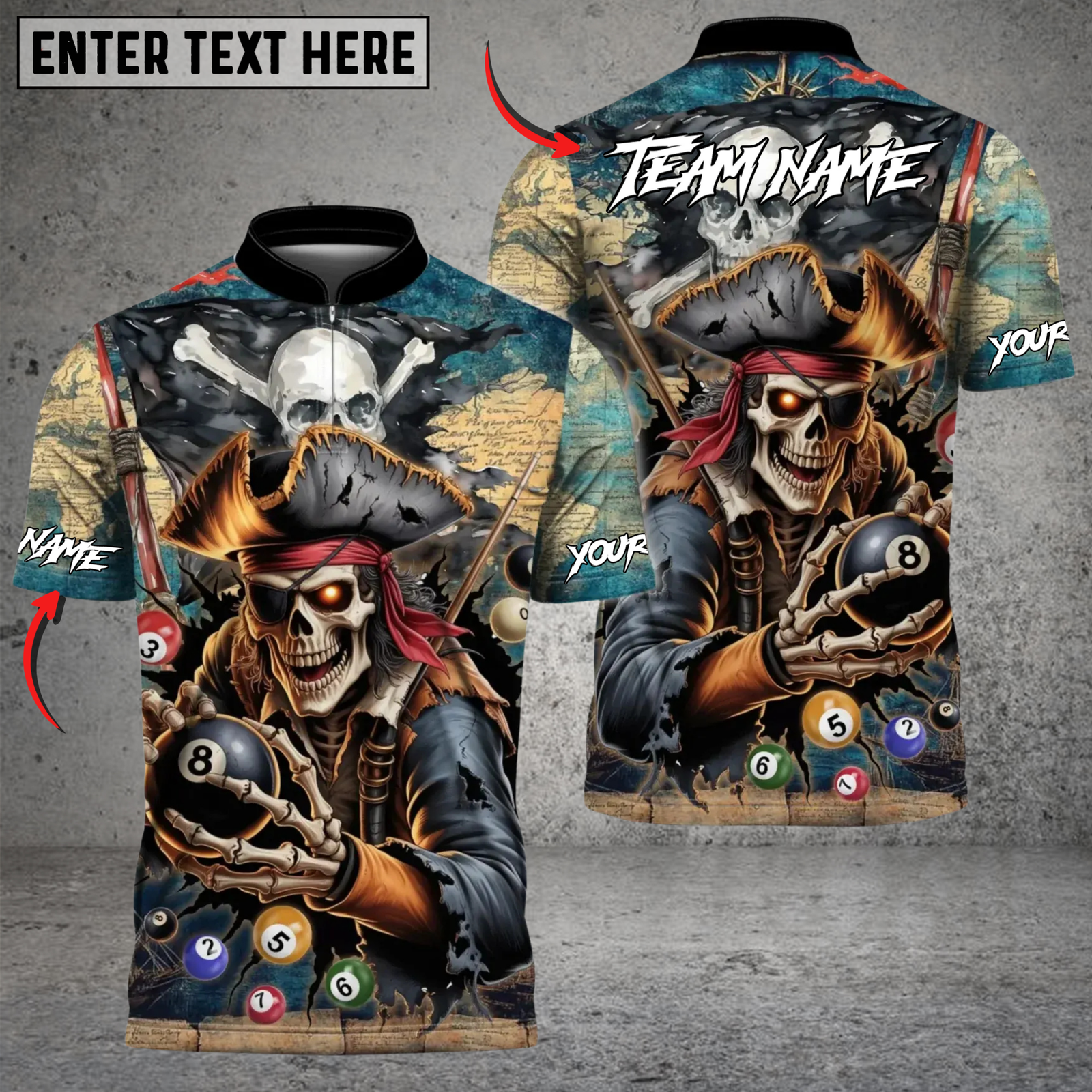 Blisscorners Pirate Skull Billiards Master Personalized Name 3D Unisex Shirt