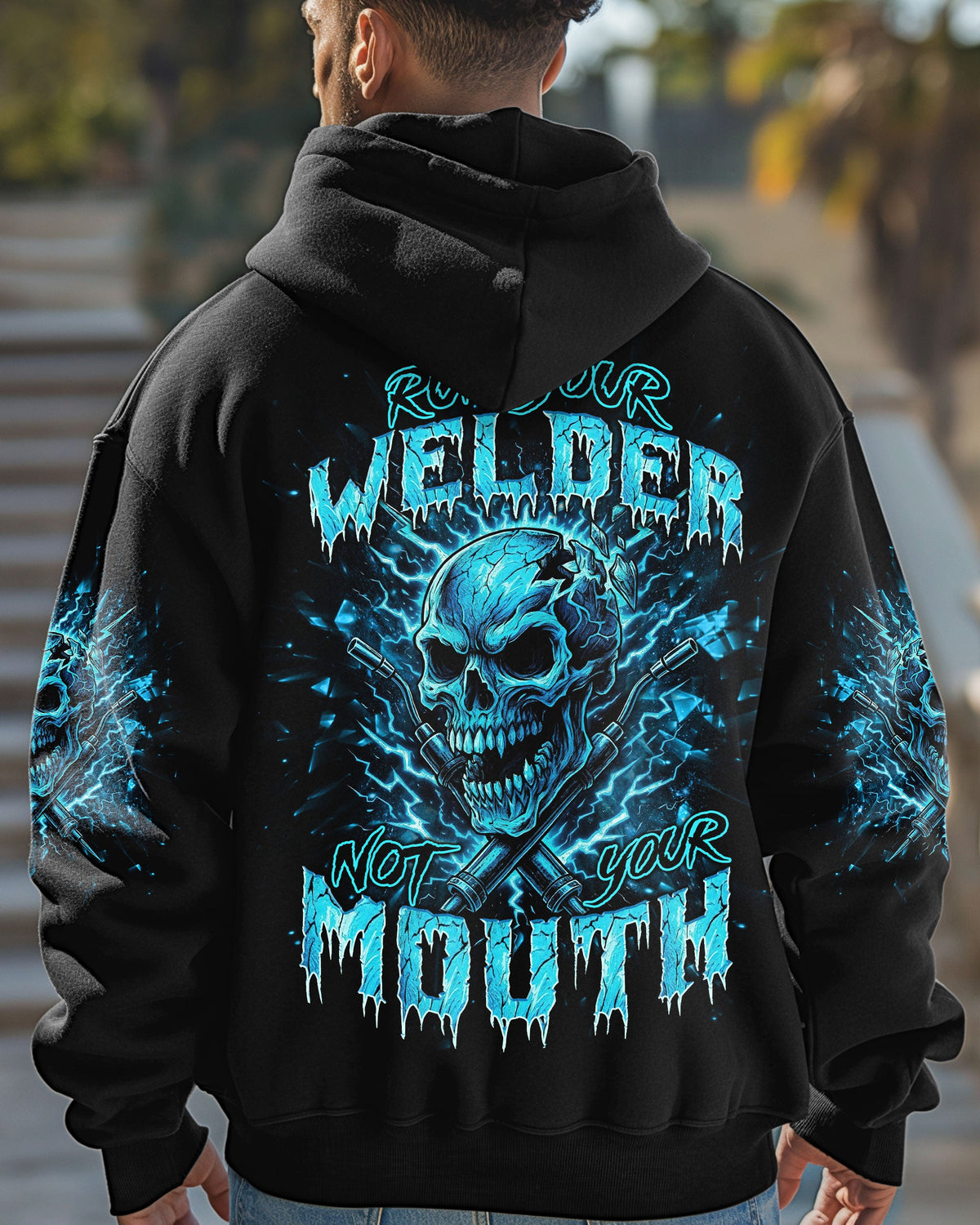 BLISSCORNERS WHEN THE HOOD DROPS WELDER SKULL ALL OVER PRINT