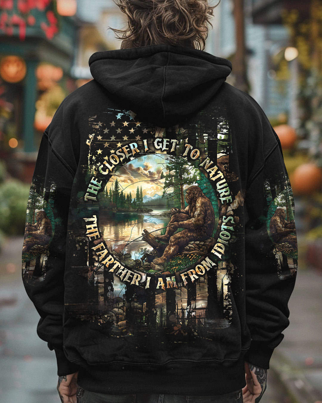 BLISSCORNERS THE CLOSER I GET TO NATURE BIGFOOT FISHING ALL OVER PRINT