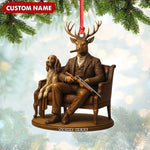Blisscorners Personalized Acrylic Deer Christmas Ornament - Elegant Hunter Buck with Dog Holding Rifle Holiday Decor LM0110