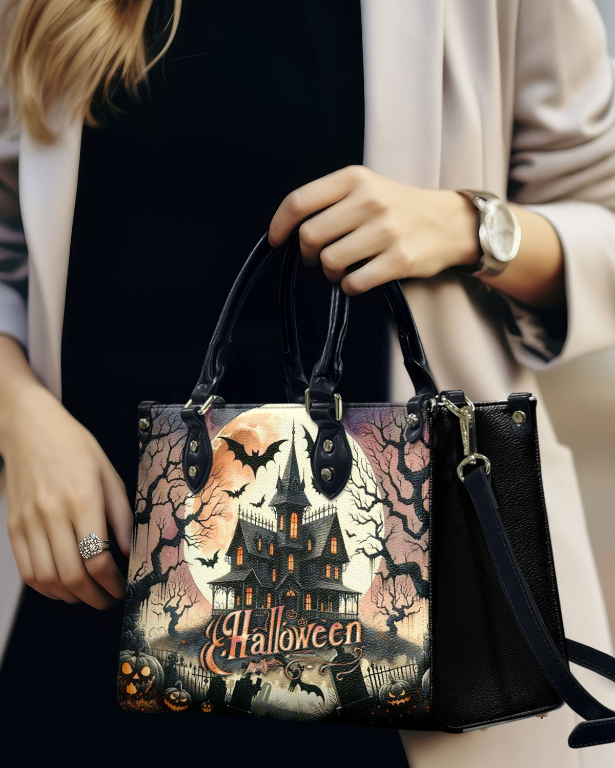 BLISSCORNERS HALLOWEEN CASTLE LEATHER HANDBAG