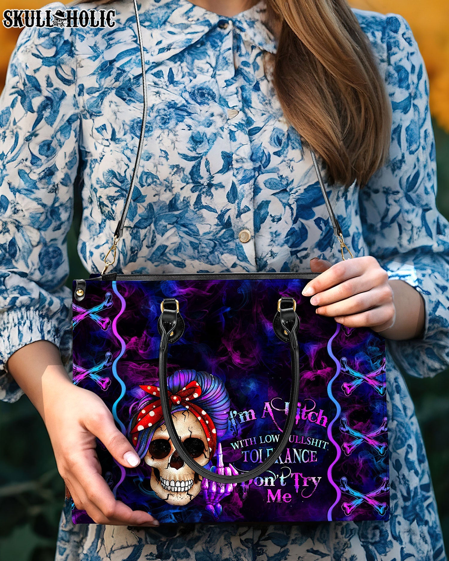 BLISSCORNERS I'M A B DON'T TRY ME LEATHER HANDBAG