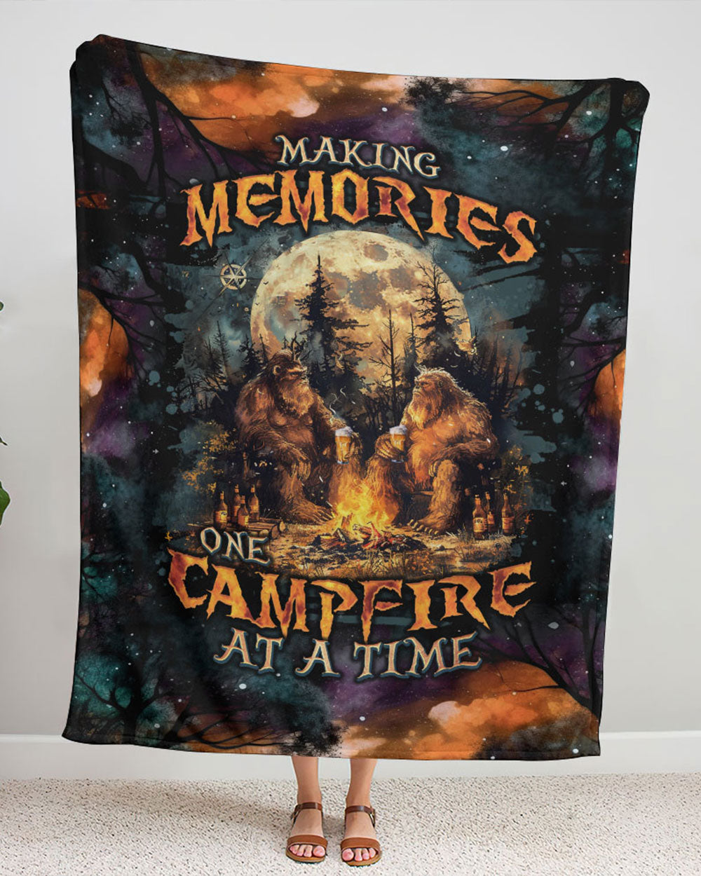 BLISSCORNERS MAKING MEMORIES ONE CAMPFIRE AT A TIME BIGFOOT WOVEN AND FLEECE BLANKET