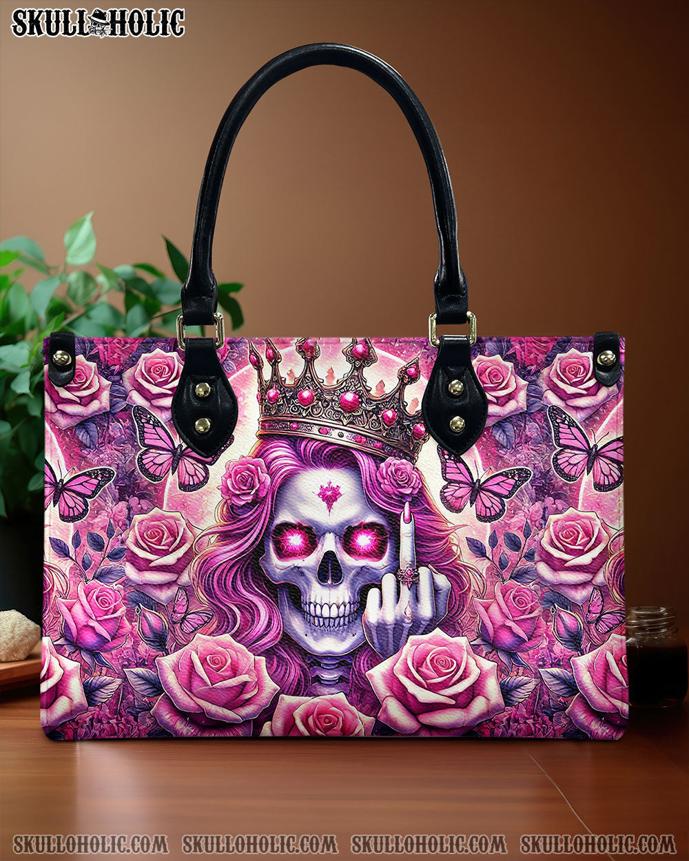 BLISSCORNERS SKULL QUEEN ROSE LEATHER HANDBAG