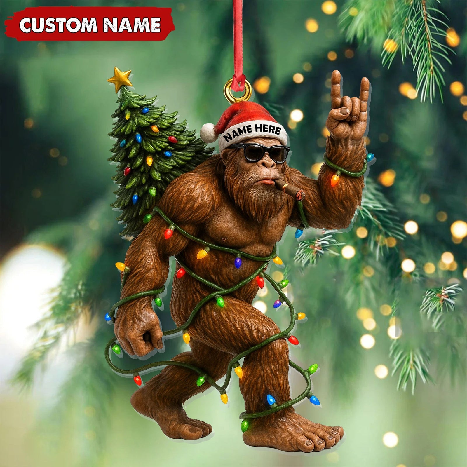 Blisscorners Personalized Bigfoot Christmas Ornament, Custom Name Funny Holiday Gift for Hunters LM0411