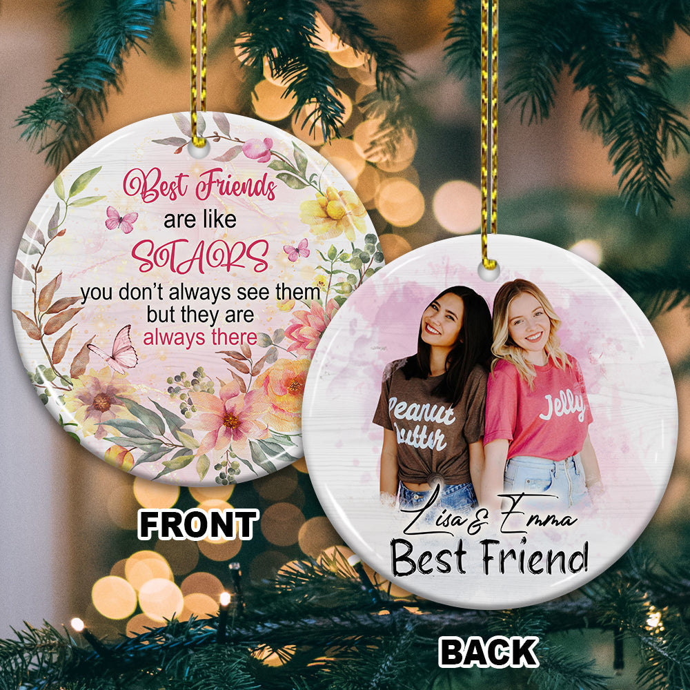 Blisscorners Best Friends Are Like Stars - Custom Photo And Names- Personalized 2 Sides Ceramic Ornament - Gift For Friend2D Flat LM2111