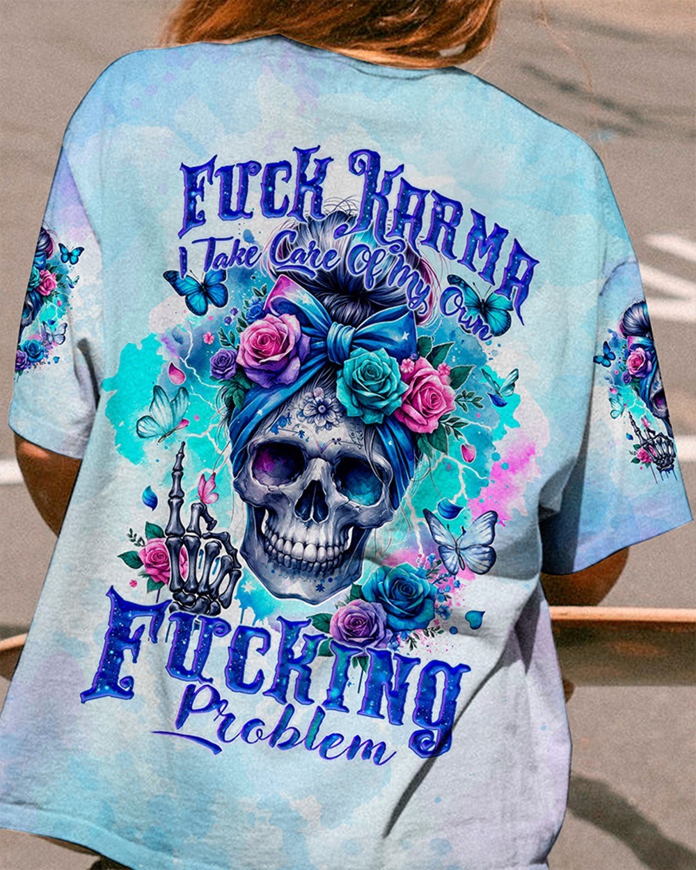 BLISSCORNERS IF I'M TOO QUIET AND SMILING MESSY BUN SKULL ROSE ALL OVER PRINT