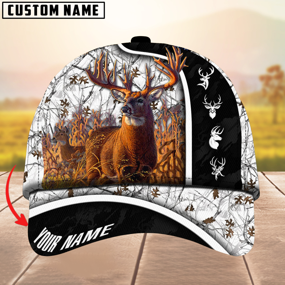 Blisscorners Premium Unique New Deer Hunting Camouflage Pattern Multicolor Personalized Name 3D Cap