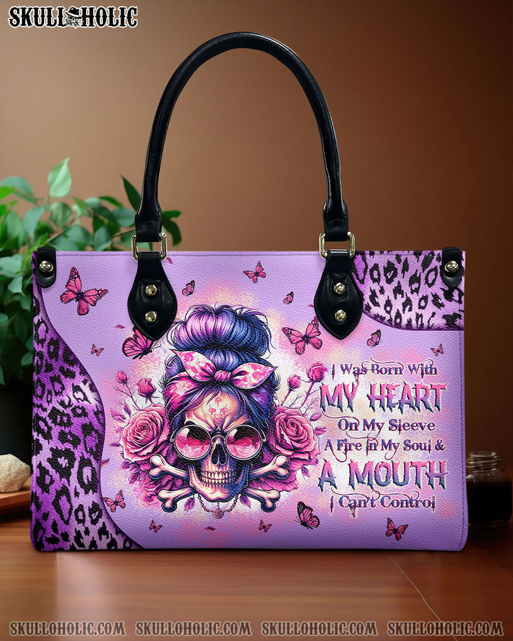 BLISSCORNERS A MOUTH I CAN'T CONTROL MESSY BUN SKULL LEATHER HANDBAG